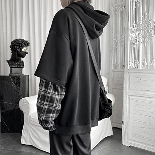 YUESUO Emo Streetwear Vintage Hoodie Women Men Oversized Sweatshirt Punk Patchwork Pullovers Grunge Plaid Hoodie Clothes thumbnail 3