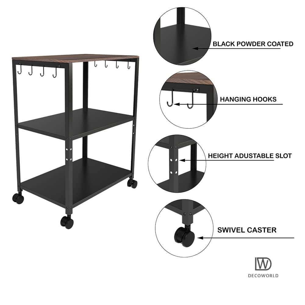 DECOWORLD || 3 Tier Premium Microwave & OTG Stand || Mutiple Platforms for Extra Storage with Hooks and Wheels|| Kitchen Oven Rack thumbnail 5