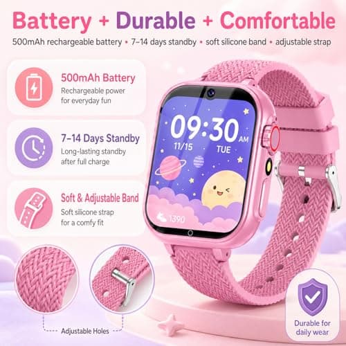 wepfum Kids Smart Watch for Girls Age 5-12, 39 Games Touch Screen Watch with Camera, Video Recorder, Music Player, Pedometer, Habit Tracker, No App Needed, Birthday Gift for Girls Ages 6-10 thumbnail 6