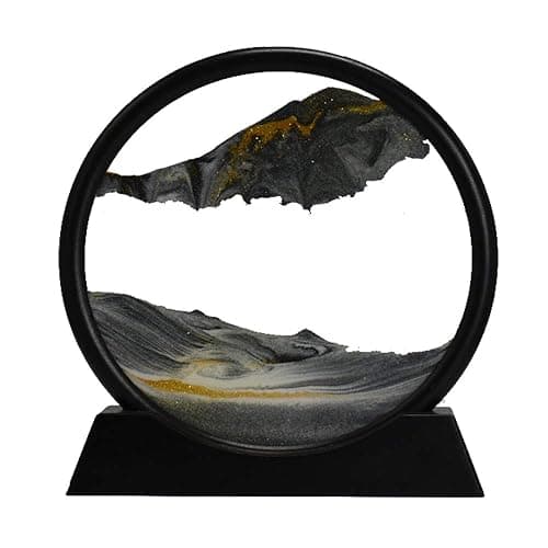 Aoderun Moving Sand Art Picture Round Glass 3D Deep Sea Sandscape in Motion Display Flowing Sand Frame Relaxing Desktop Home Office Work Decor (7", Black) - Image 1