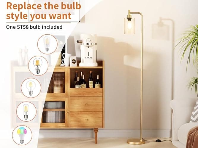 Ziisee Floor Lamps for Living Room - Industrial Standing Lamp with Glass Shade, Modern Gold Floor Lamp with LED Bulbs, Farmhouse Floor Lamp for Bedroom, Tall Lamp for Office - Gold thumbnail 5