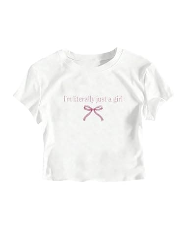 QJQ Girl's Bow Letter Graphic T Shirts Short Sleeve Crewneck Tees Summer Trendy Preppy Cute Tops Clothes - White - 10 Years - Image 1