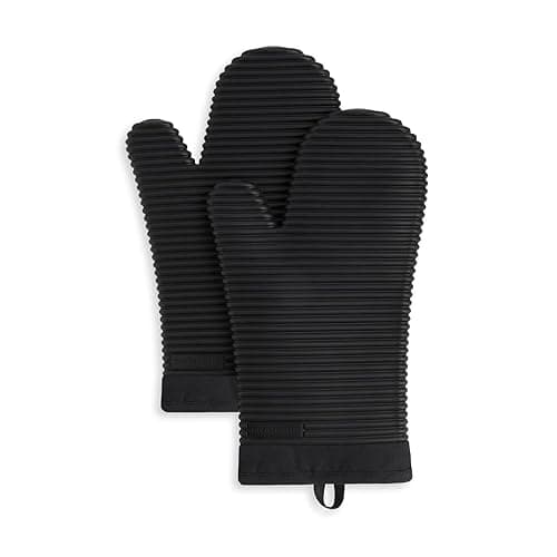 KitchenAid Ribbed Soft Silicone Oven Mitt Set, 7"x13", Onyx Black 2 Count - Onyx Black - 7.5"x13" - Image 1
