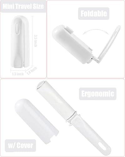 Travel Lint Roller Mini Refillable On The Go Lint Roller with Cover and 4 Refills Total 150 Extra Sticky Sheets for Pet Hair Lint Remover for Clothes (White) thumbnail 3