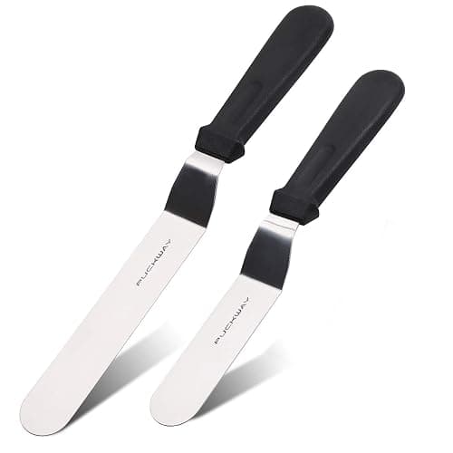 PUCKWAY Angled Icing Spatula, Stainless Steel Offset Spatula, Cake Spatula Set of 2 Black 6, 8 inch Blade - Image 1