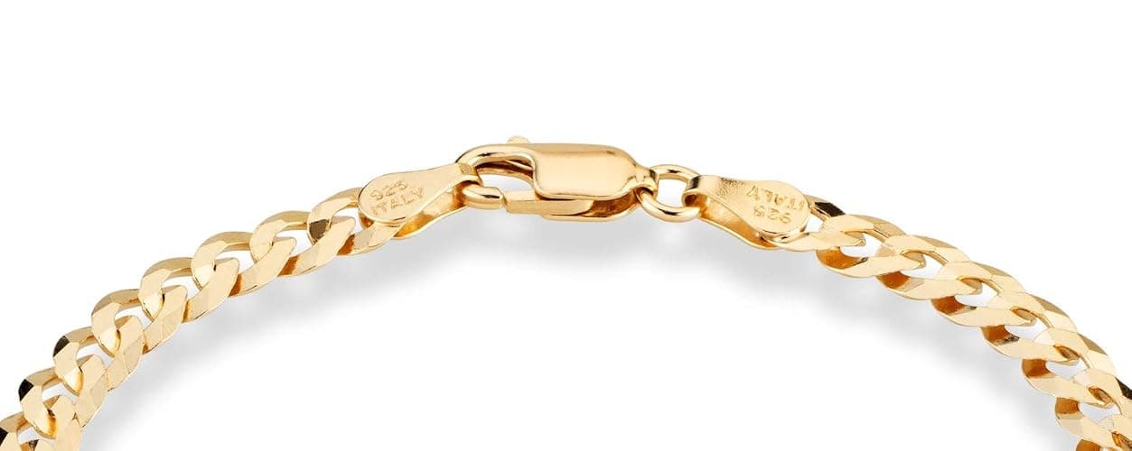Miabella 18K Gold Plated 925 Sterling Silver Italian 5mm Solid Diamond-Cut Cuban Link Curb Chain Bracelet for Men Women, Made in Italy thumbnail 3