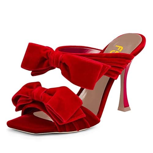 FSJ Women Sexy Two Bows Open Toe Mules Stiletto High Heel Slip On Party Evening Slides Shoes Size 4-15 US - Image 1