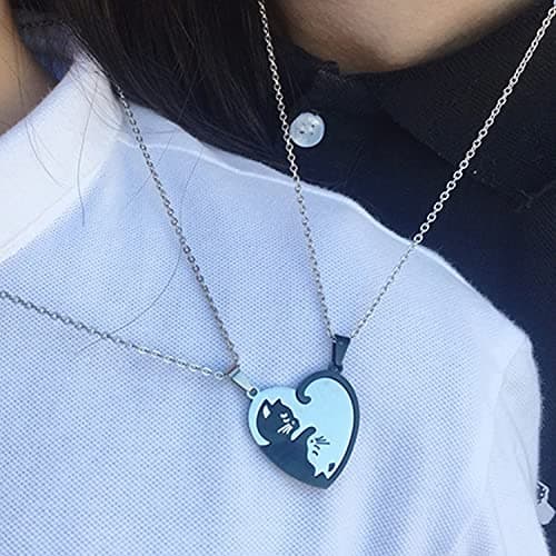 Anniversary Christmas Gift for Friends Husband Wife - Cat Friendship Necklace for 2 Girls Boys Matching Necklaces for Best Friends Sisters Brother Boyfriend Girlfriend thumbnail 2