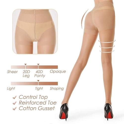 G&Y 3 Pairs Women's Sheer Tights - 20D Control Top Pantyhose with Reinforced Toes thumbnail 3