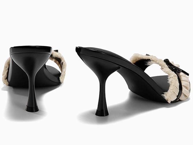 Coutgo Womens High Heels Mules Open Toe Bow Tie Sandals Ruffle Stiletto Slip on Prom Dress Shoes thumbnail 6