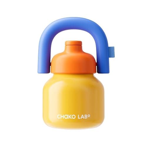 CHAKO LAB Water Bottle with Straw and Carry Handle | Wide Mouth vacuum insulated stainless steel Bottles | Reusable, leak-proof and BPA-free | 33oz(Yellow and blue) - Image 1