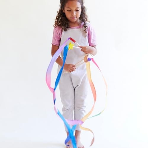 Sarah's Silks Boho Rainbow Streamer - 8' Long Ribbon Wand for Kids, Pretend Play, Dance, Baton Stick Twirling, and Gymnastics Party Favors | 100% Silk and Wood Montessori and Waldorf Toys thumbnail 4