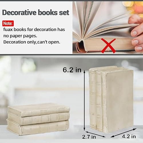 Guichifun Faux Books Living Room Decor - Resin Cute Cream Farmhouse Decor Fake Modern Fashion Decorative Books Set for Office Mantle Shelves Coffee Table Decor 4.2 * 2.7 * 6.2 Inch thumbnail 4