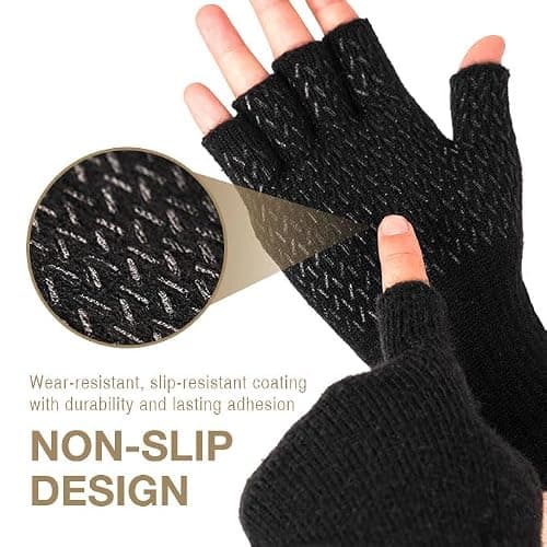 Rahhint Alpaca Wool Fingerless Gloves for Men Women Double-Layer Winter Gloves Warm Windproof Knitted for Typing Driving thumbnail 4