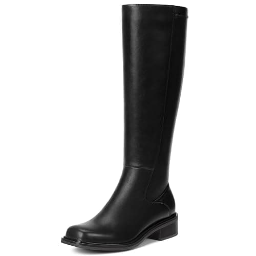 Lumeheel Black Knee High Boots for Women - Low Heel Square Toe Fall Tall Boots with Side Zipper - Image 1