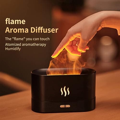 Colorful Flame Air Aroma Diffuser Humidifier, Upgraded 7 Flame Colors Noiseless Essential Oil Diffuser for Home,Office,Yoga with Auto-Off Protection 180mL (8Hours Black) - Image 1