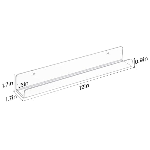 upsimples 6 Pack Clear Acrylic Shelves, 12" Nursery Bookshelves, Small Floating Bookshelf for Kids Baby, Vinyl Wall Mount, Record Holder, Magazine Rack, Comic Display, Picture Ledge Shelf Decor - 10 thumbnail 5