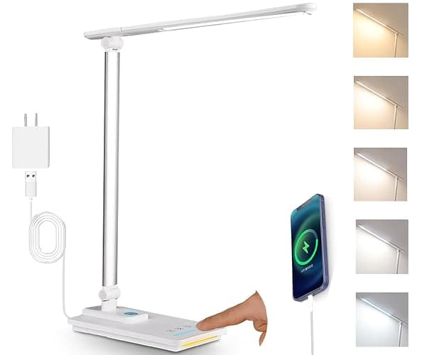 TECHNOVA LED Desk Lamp with 5 Color Temperatures | Sliding Stepless Dimming & One-Touch Timer | Foldable & Portable Design for Office/Study/Nail Art | USB Charging & Four-Axis Rotation for Small Desks - Image 1