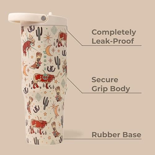 HydroJug Sport - Stainless Steel Tumbler with Straw, Vacuum Insulated, 32oz Leakproof Water Bottle, Ergonomic Design, Reusable, Dishwasher Safe, Rubber Base, Durable for Gym or Outdoors, Rodeo thumbnail 3