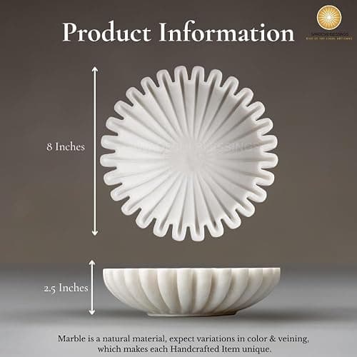 SWADESHI BLESSINGS HandCrafted Marble Ruffle Bowl/Antique Scallop Bowl/Fruit Bowl/Vintage Ring Dish/Decorative Flower Dish/HouseWarming Gift/Wedding Gifts/Urli (8 Inches) thumbnail 3