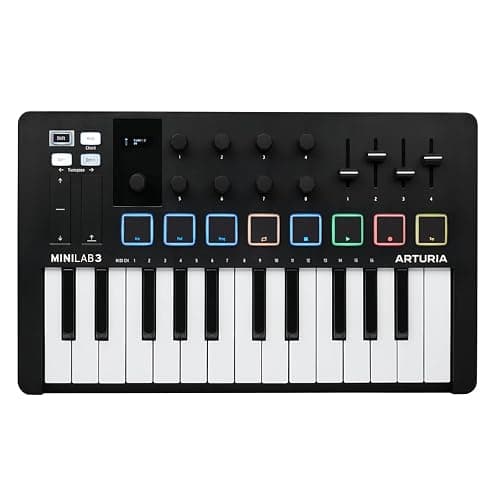 Arturia MiniLab 3 Universal 25 Key MIDI Controller, with software bundle, 8 RGB Pads, USB Powered, Chord Mode, NKS Compatible, Black - Image 1
