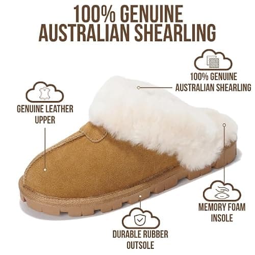 Project Cloud 100% Genuine Leather & Australian Shearling Slippers for Women - Cozy Memory Foam Women's Slippers (Hedy) thumbnail 2