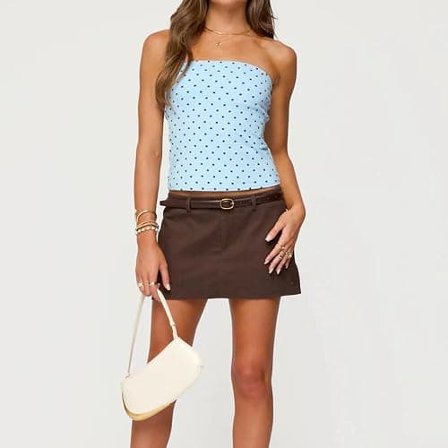 Women Polka Dot Tube Top Sleeveless Strapless Off Shoulder Bandeau Crop Tank Top Slim Fit Going Out Tops Streetwear thumbnail 5