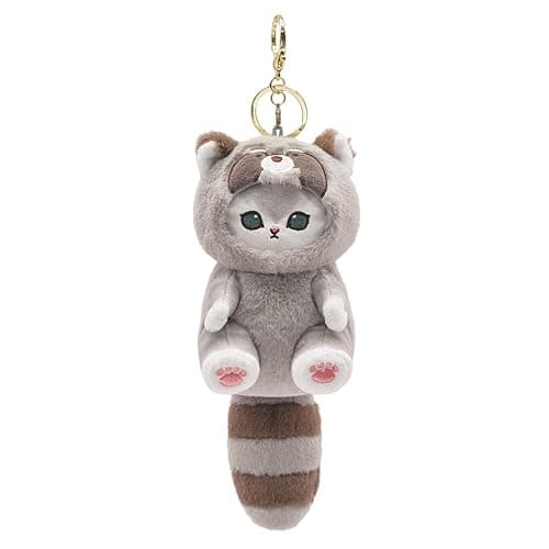 QHUACIZJL Cute cat keychain 5" plush backpack accessories bag pendant cute keychain gift - Racoon Cat - Image 1