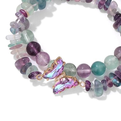 GolbalJew Amethyst Bracelet For Women Anxiety Amethyst Beaded Bracelets Butterfly Charms Healing Stone Layered Bracelet Gifts For Women thumbnail 5