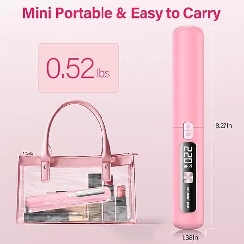 Cordless Hair Straightener and Curler 2 in 1 Mini Lightweight and Small USB Rechargeable with 4500mAh Battery 10s Fast Heating Portable Ceramic Flat Iron for Travel (Pink) thumbnail 2