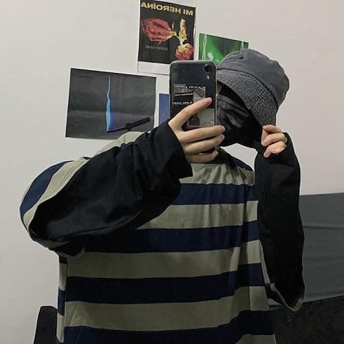 LAVASEON Harajuku Oversized Striped T-Shirt Long Sleeve Crew Neck Casual Matching Couple Streetwear Pullover - X-Large - Green thumbnail 5