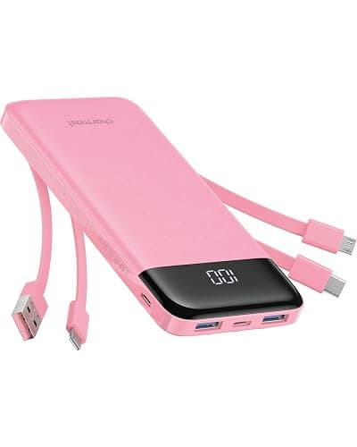 Charmast Power Bank with Built in 4 Cables, 10000mAh Portable Charger | Charges 6 devices at once,Dual voltage,Digital display,Smart protect,Flight-approved, Travel pouch+36-month support - Image 1