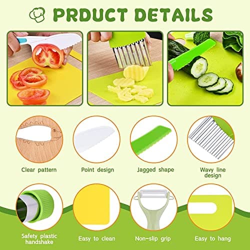 13 Pieces Montessori Kitchen Tools for Toddlers-Kids Cooking Sets Real-Toddler Safe Knives Set for Real Cooking with Plastic Toddler Safe Knives Crinkle Cutter Kids Cutting Board - 13pcs thumbnail 5