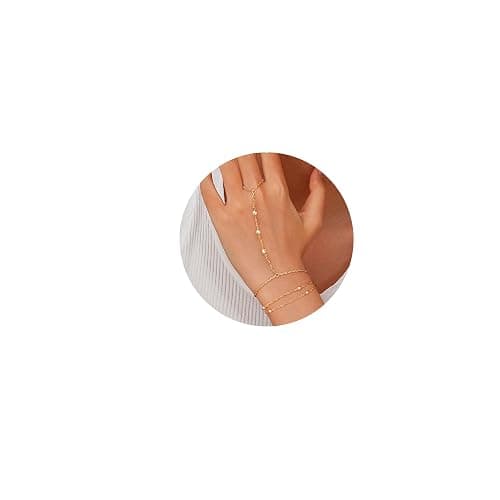 ÌF ME Hand Chain Bracelet Set 14K Gold Plated Durable Gold Bracelets for Women Adjustable Finger Bracelet Hand Jewelry with Extender Perfect for Everyday Wear Ring Bracelet Hand - Image 1