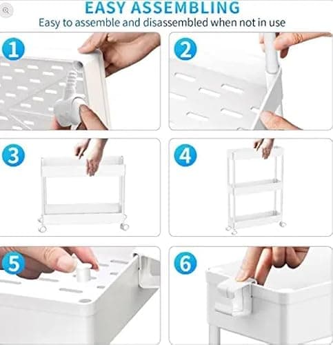 SPACEKEEPER Slim Rolling Storage Cart, 3 Tier Bathroom Storage Organizer Laundry Room Utility Cart Mobile Shelving Unit, Multi-Purpose for Kitchen Office Bathroom Laundry Narrow Places, White thumbnail 4