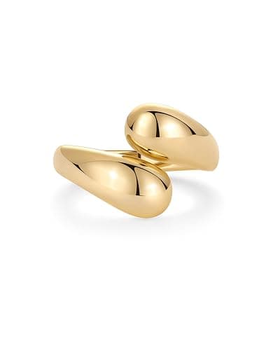 PAVOI 14K Gold Plated Chunky Open Twist Stackable Rings for Women | Bold Crossover Statement Ring Band thumbnail 3