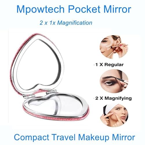 mpowtech Red Heart Shaped Compact Mirror for Purse,1x/2x Magnification Cute Travel Mirror with Glitter,2.76 inch Double-Sided Mini Folding Mirror,Small Pocket Mirror for Gift,Travel Essentials thumbnail 7