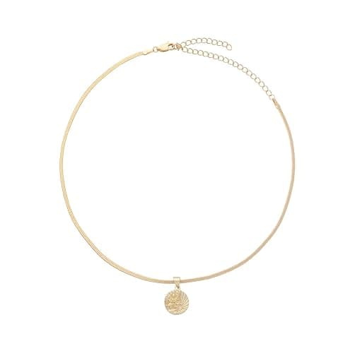 Get Back Necklaces | Gold Oceanside Herringbone Choker, 18k Gold Plated Brass Coin on 13" + 4" Extender Herringbone Chain thumbnail 6