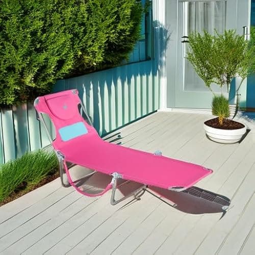 Ostrich the Ladies Comfort Lounger with Chest Support, Foldable and Portable Reclining Outdoor Patio Beach Lawn Camping Pool Tanning Chair, Pink thumbnail 2