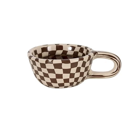Miaexaugsh Irregular checkerboard coffee mug gift ceramic mug,Pottery,Tea Cup for Office and Home (Brown) - Image 1
