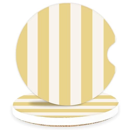 Ceramic Car Coasters – Absorbent Car Cup Holder Coaster Set for Women, Cute Aesthetic Car Accessories for Girls, 2 Pack (Golden Yellow) - Image 1