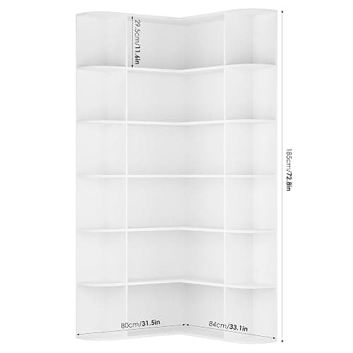FOTOSOK 74” Tall Corner Bookshelf, 6-Tier Bookshelf and Bookcase with Open Storage, L Shaped Tall Bookcases Wooden Storage Shelves for Home Office, Thickened Boards for Better Load Bearing, White thumbnail 7