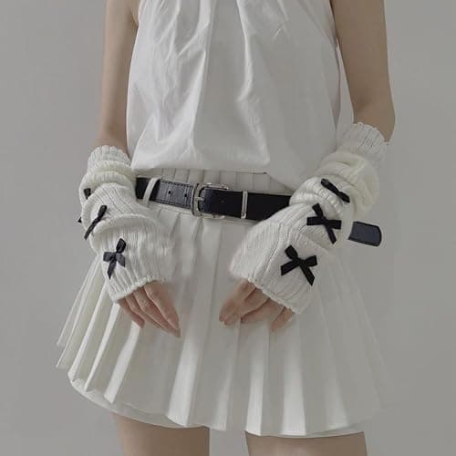 SimplCharm Women's Cute Y2K Arm Warmers Kawaii Knitted Arm Sleeve Gothic Punk Style Fingerless Sleeve for Women thumbnail 4