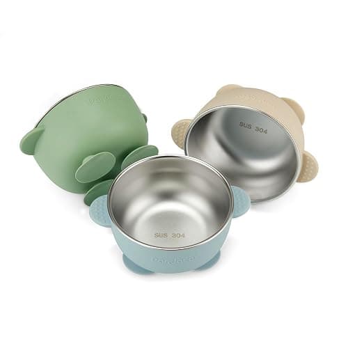 PandaEar 3 Pack Stainless Steel Baby Bowls with Suction, Non-Slip Toddler Bowls with Silicone Sleeve for Kids Infants Children, Unbreakable & Mess Free - Image 1