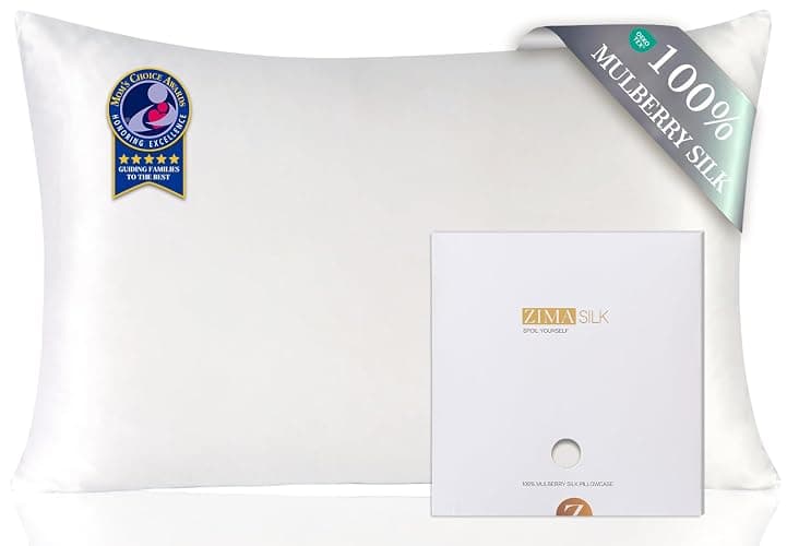 ZIMASILK 100% Pure Mulberry Silk Pillowcase for Hair and Skin Health,Soft and Smooth,Both Sides Premium Grade 6A Silk,600 Thread Count,with Hidden Zipper,1pc(Standard 20''x26'',White) - Image 1