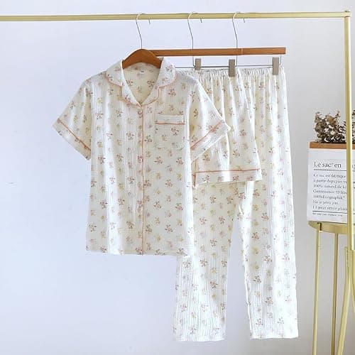 codcm Womens 3pcs Cotton Pajamas Set Short Sleeve Sleepwear Fruit Print Cute Pj Set with Long Pants thumbnail 3
