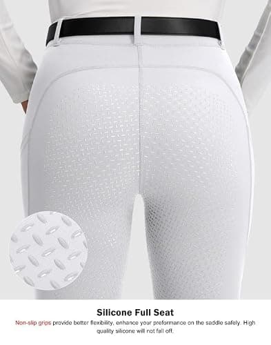 SANTINY Women's Horse Riding Pants Zipper Pockets Silicone Full-Seat Breeches Equestrian Schooling Tights for Women - Medium - White thumbnail 3