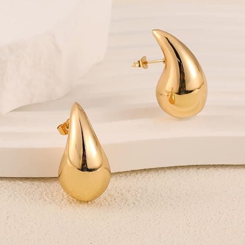 Teardrop Earrings Dupes for Women Gold Chunky Hoop Earring Dangle Earrings Water Drop Hypoallergenic Earring for Women thumbnail 3