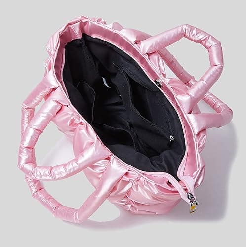 Puffer Shoulder Bag for Women Mini Down Satchel Hobo Bag Quilted Tote Bag Chic Purses 2024 - Light Pink thumbnail 4