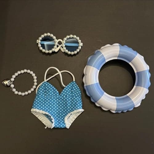 Stylish Summer Beach Clothes Set Suitable for Labubu 17cm/15cm – Fashion Outfit(Doll Not Included) (Blue Swimsuit+Swim Ring+Necklace+Glasses) thumbnail 3